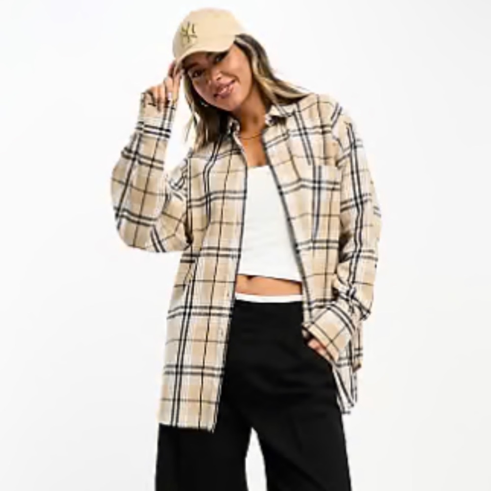 Mundefeis Plaid Brushed Oversized Button Front Shirt Jacket Shacket Size Small